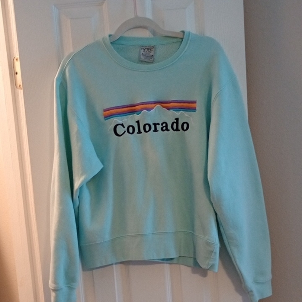 Colorado Mountain Graphic Sweatshirt • Rainbow Stripe • Cozy Pullover